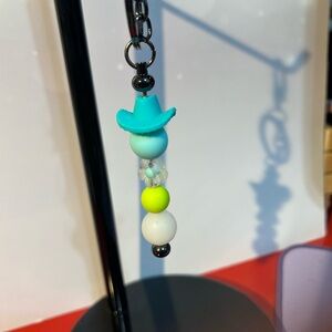 Cowboy Hat Turquoise Keychain w/ glow in the dark bead to find in purse easily